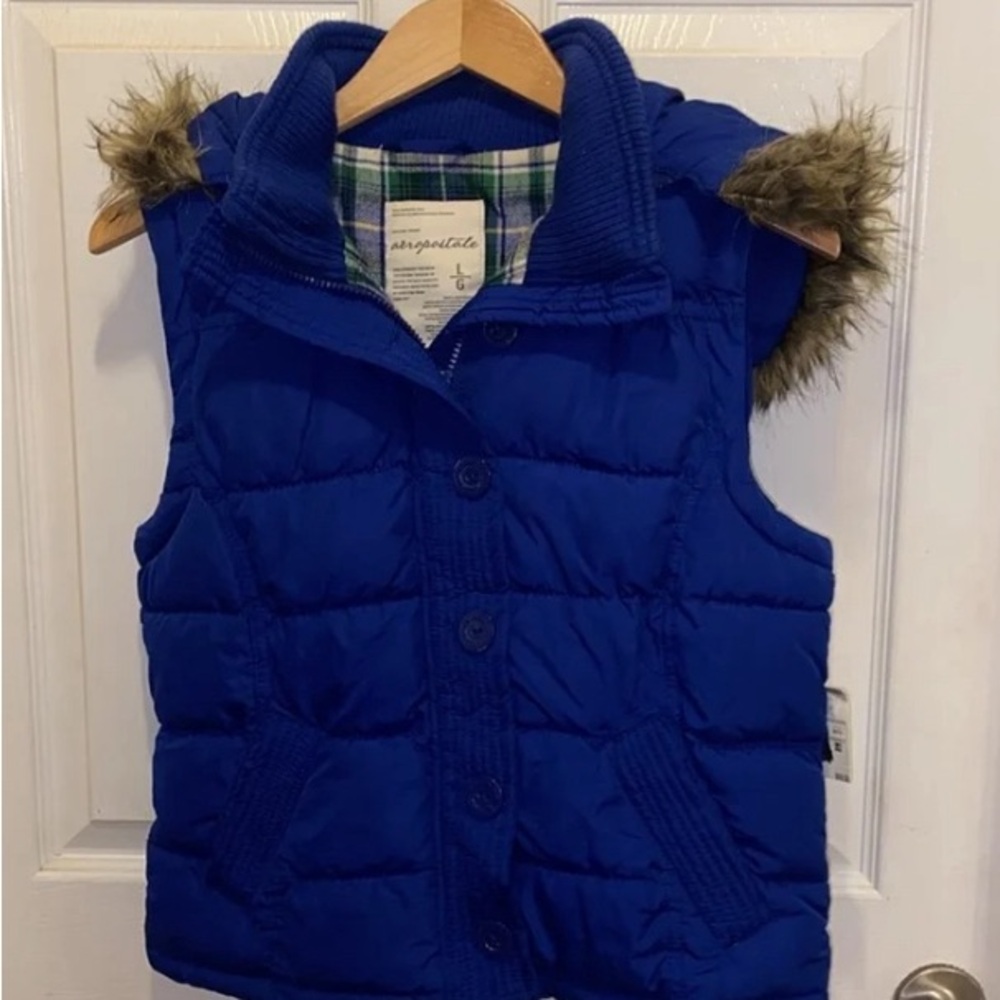 Aeropostale Blue Puffer Jacket with Faux Fur Hood